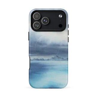 Stormy blue grey ocean watercolor iPhone 18 Pro Max case with MagSafe, matte finish