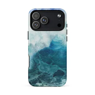 Blue ocean wave watercolor iPhone 18 Pro Max case with MagSafe, matte finish