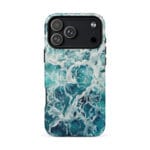 Blue green ocean watercolor iPhone 18 Pro Max case with MagSafe, matte finish