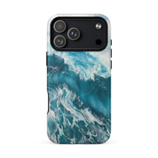 Turquoise blue ocean wave watercolor iPhone 18 Pro Max case with MagSafe, matte finish
