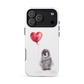 Cute Penguin with Red Heart iPhone Case with MagSafe – Winter, Christmas & Valentine's Day Gift for iPhone 18, 17, 16, 15, 14